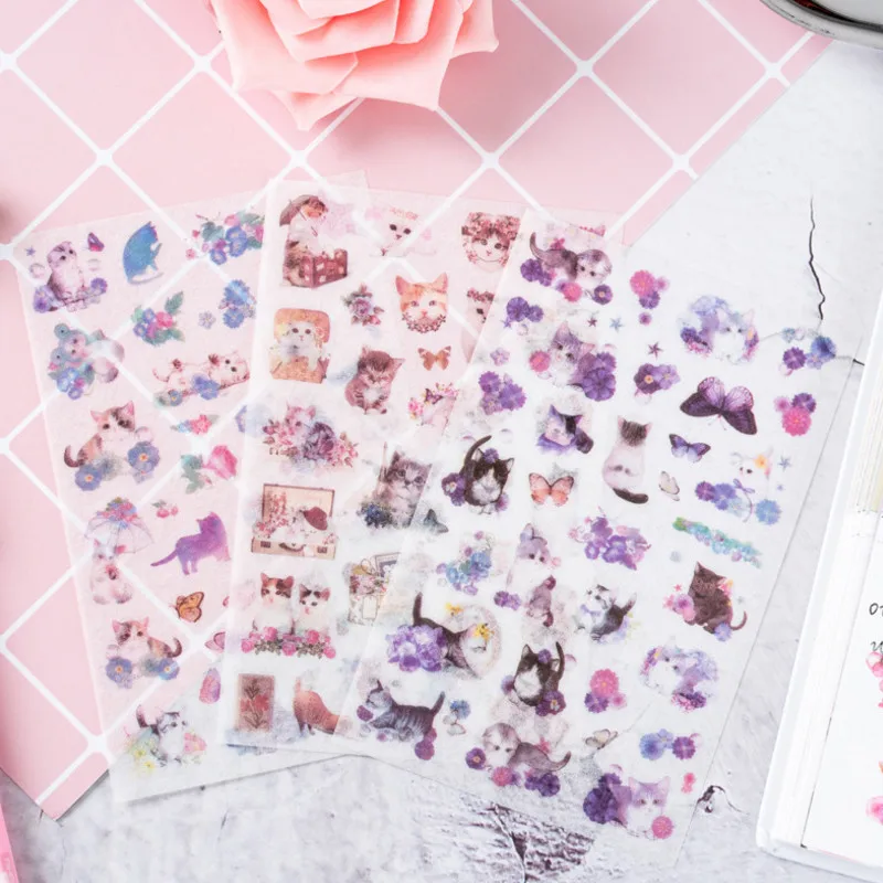 6 листов/упаковка в партии Kawaii Japan Cats life PET стикеры Горячая студенческие украшения дневник наклейки офисные школьные принадлежности - Цвет: Breeze cat