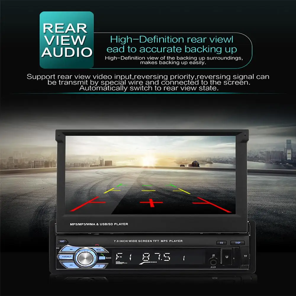 

Car Stereo Audio Radio Bluetooth 7"GPS Navigation Retractable Touch Screen Monitor MP5 Player FM Receiver USB Rear View Camera