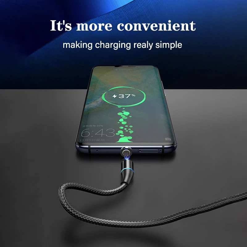 

1M/2M LED Micro USB Magnetic Cable 3A Fast Charging Type C Cable For iPhone Samsung Xiaomi Mobile Phone Charger Magnet Wire Cord