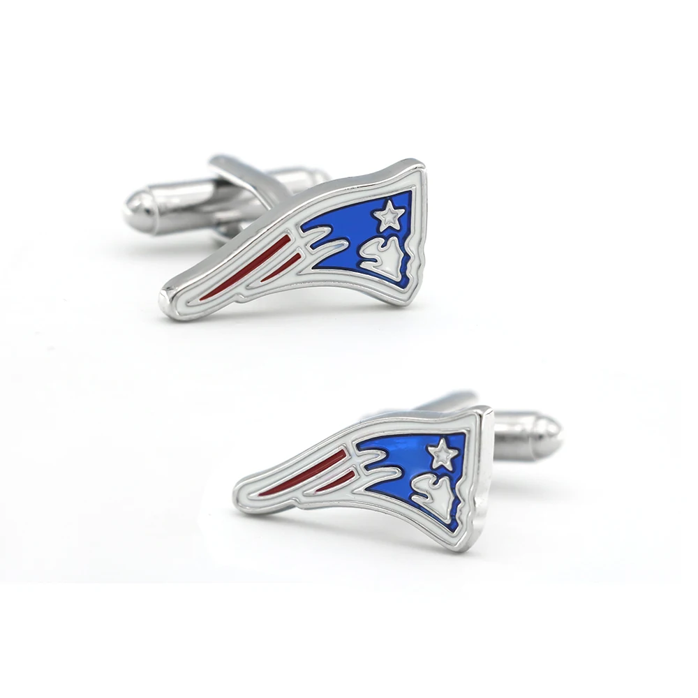

Free Shipping Men's Rugby Team Cufflinks New England Patriots Design Blue Color Quality Copper Cuff Links Wholesale&retail