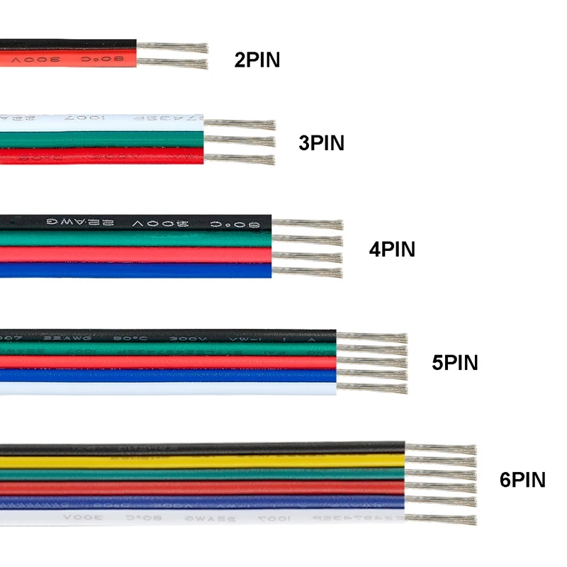 22 AWG 2pin 3pin 4pin 5pin 6pin Удлинитель электрический провод кабель 5 м ~ 100 светодиодный