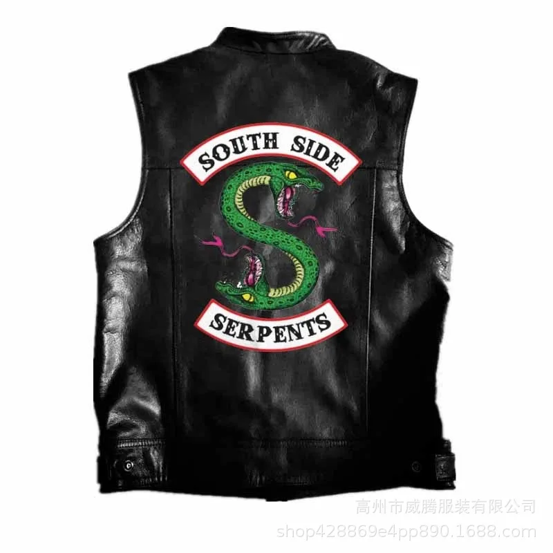 2019 new fashion sons of anarchy embroidery leather rock punk vest cosplay costume black color motorcycle sleeveless jacket free global shipping