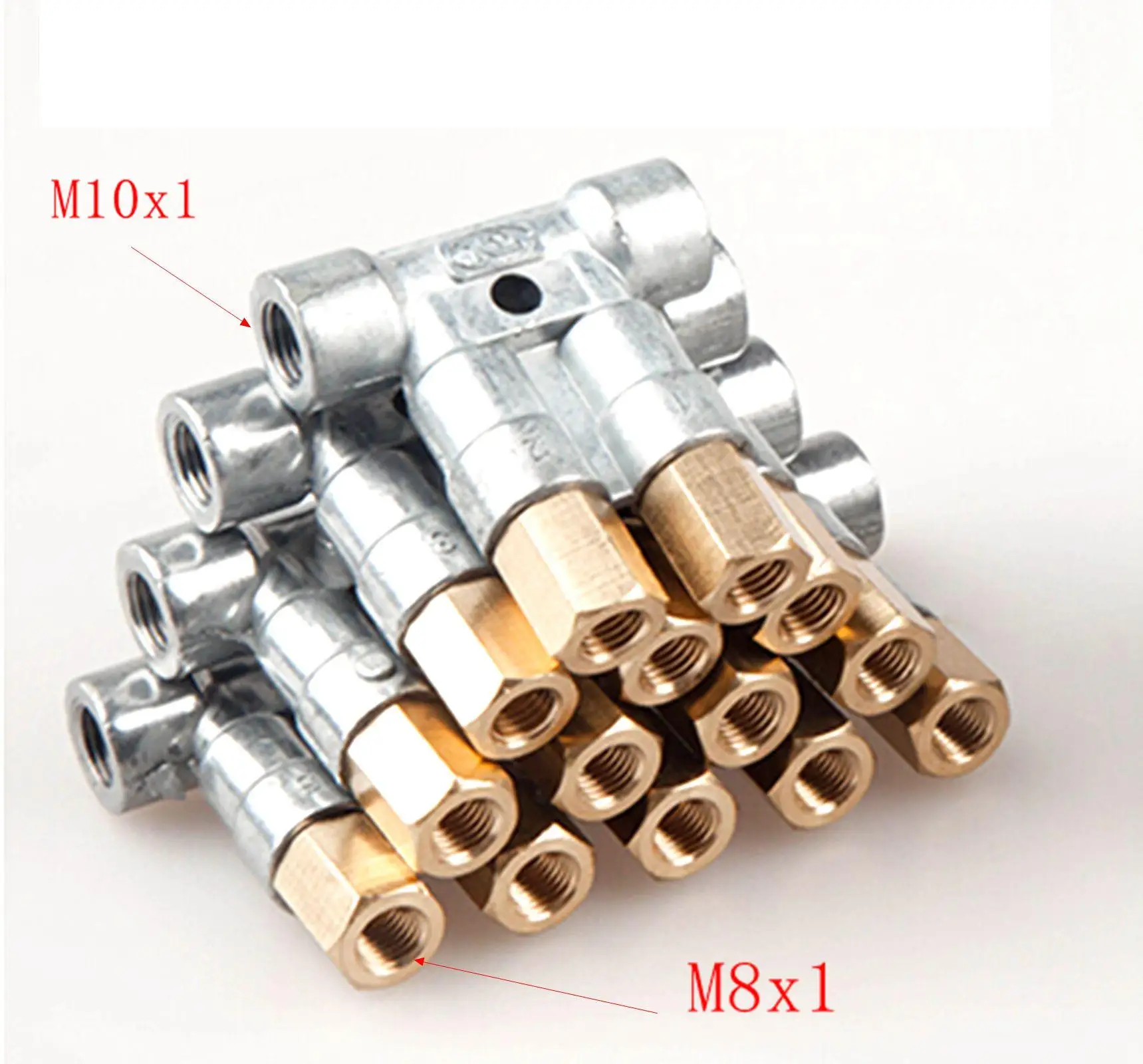 2/3/4/5/6 Way Aluminum/Brass In M10x1 Out M8x1 Lube Oil Piston Distributor Value Manifold Block for centralized lubrication