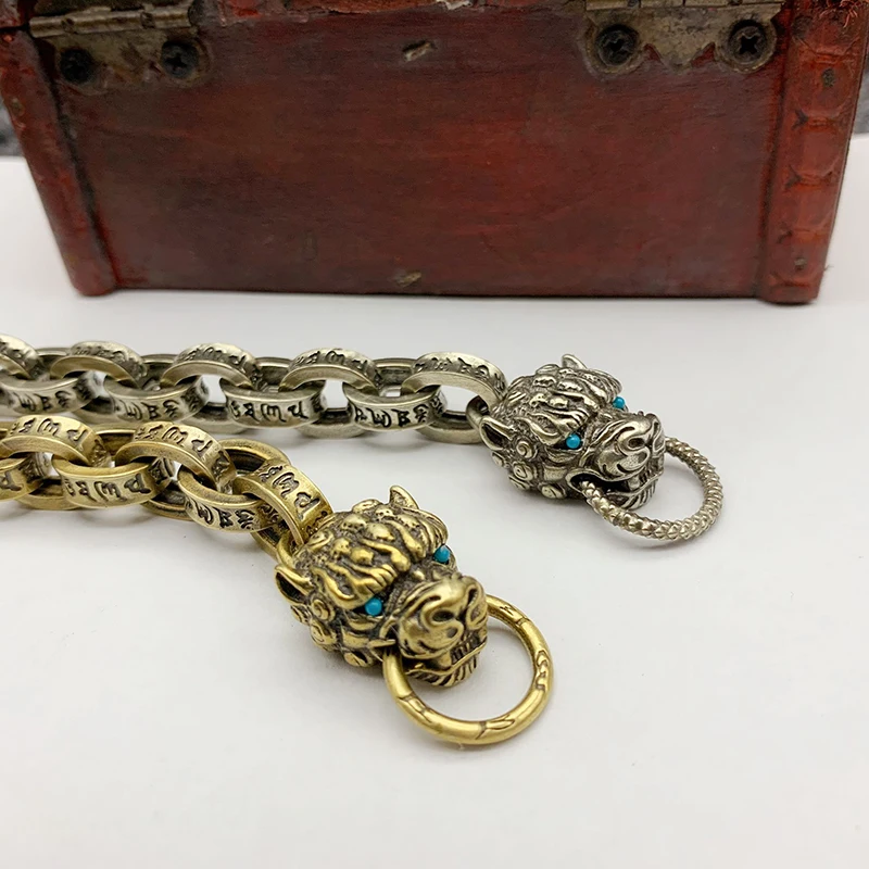 

Handmade vintage brass cupronickel brass lion head hip-hop Men's wristband animal male and female stainless steel punk bracelet