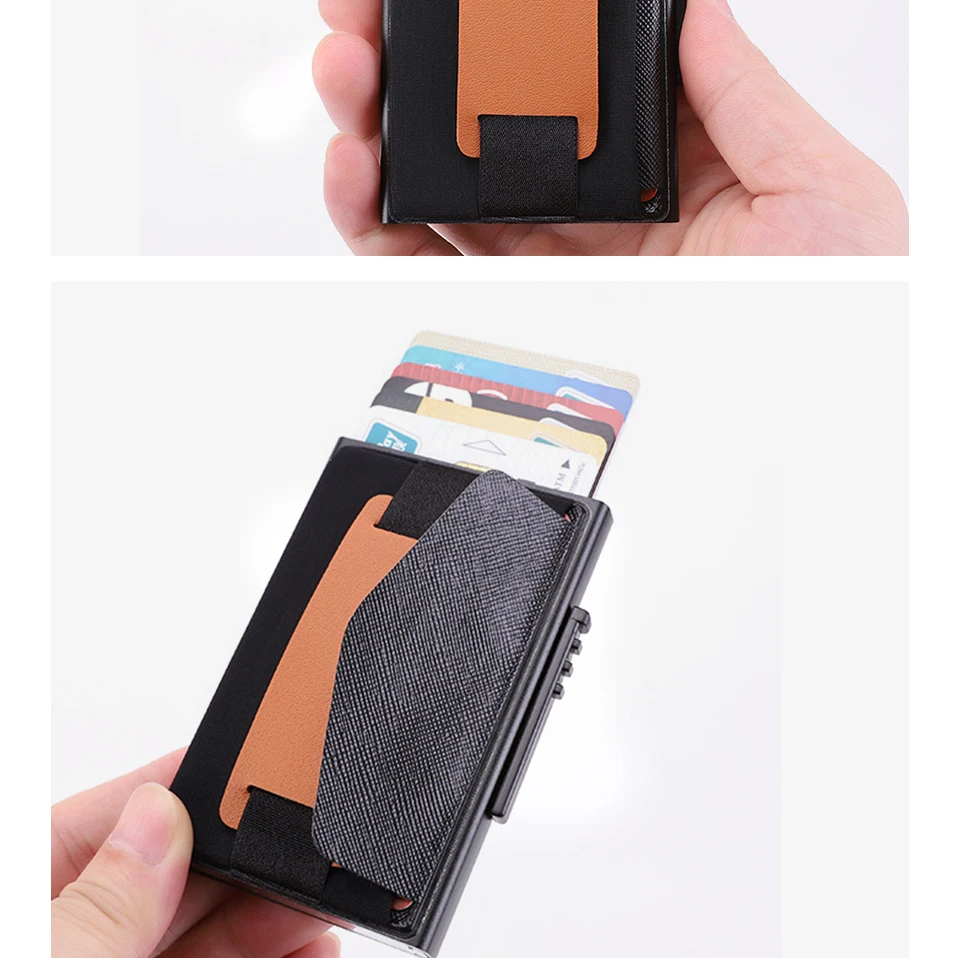 RFID смарт-кошелек держатель кредитной карты металлический тонкий мужской кошелек пройти секретный всплывающий минималистичный кошелек маленький черный кошелек