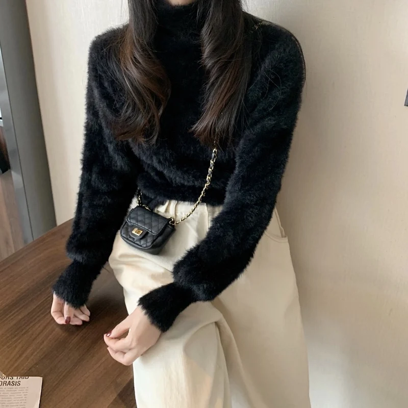 

Loose Mock Neck Top for Women Autumn and Winter New 2020 Thickened Thermal Sweater Korean Style Pullover Long Sleeve Sweater