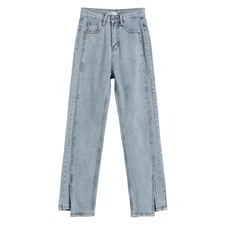 

2021 Spring Summer Korean Style Wide Leg Pants High Waist Split Loose Straight Denim Trousers Women Casual Baggy Long Pants