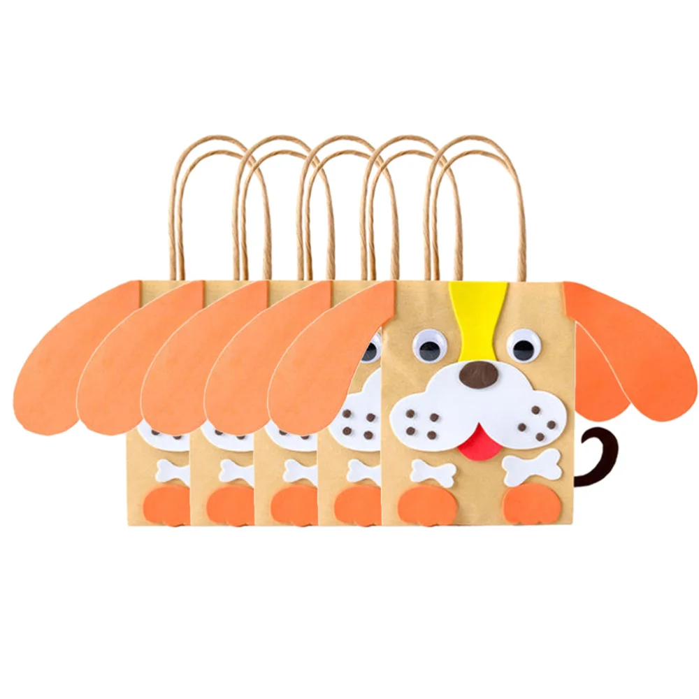 

5 Set Animal Design Kraft Paper Packing Storage Bag Cookie Candy Container DIY Gift Bag for Kids Kindergarten (J)