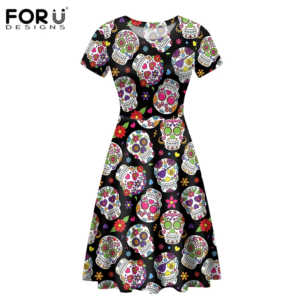 Женское платье трапеция FORUDESIGNS модное для девушек готическое с круглым вырезом и