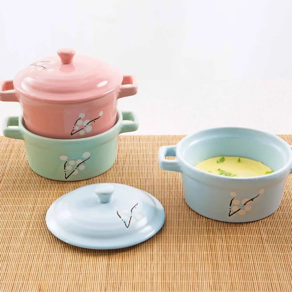 Керамическая кастрюля для тушения кухонная варки яиц супа с крышкой рисунок