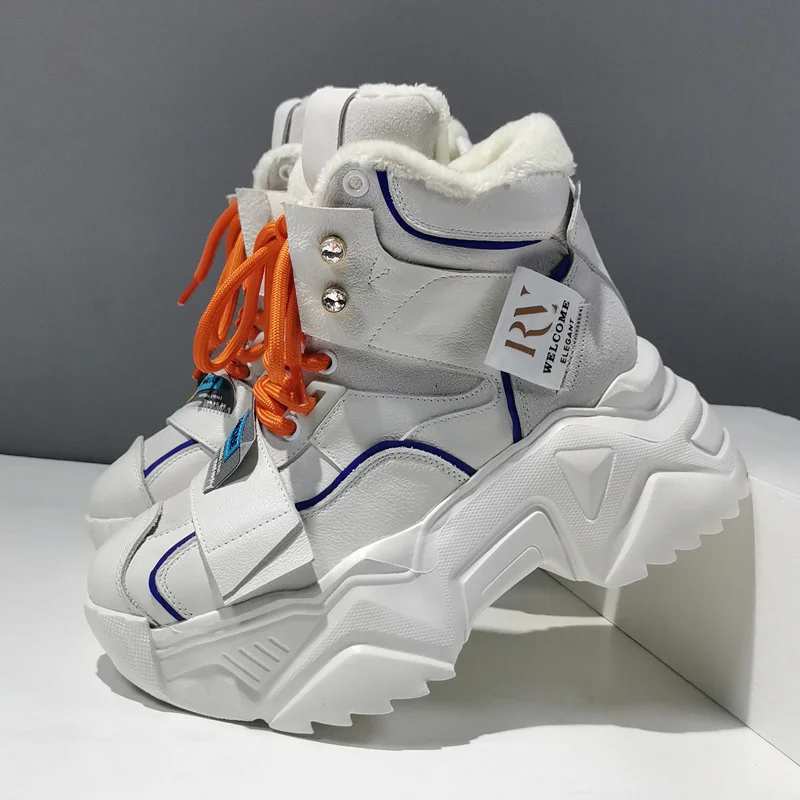 

Женские спортивные ботинки на плоской подошве, теплые кожаные ботинки с высоким верхом и бархатной подкладкой, на осень-зиму, 2021