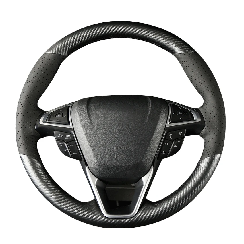 

Black Carbon Fiber Leather Handsew Car Steering Wheel Cover for Ford Mondeo 2014-2020 Edge Galaxy S-Max 2015 2016 2017 2018-2020
