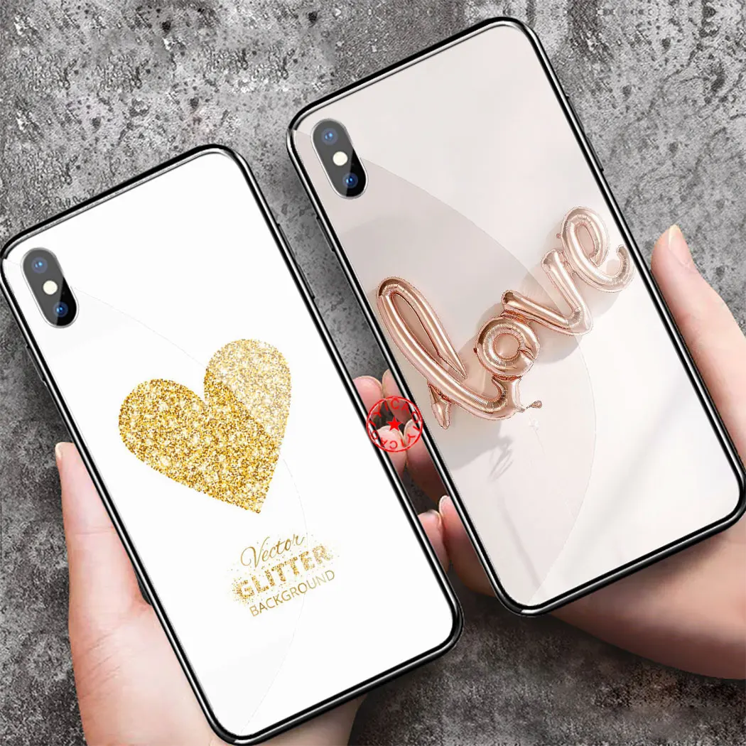 Love Heart Pineapple Gold Rose Stripes Tempered Glass Case for iphone 5 5S SE 6 6S 7 8 Plus 11 Pro X XR XS Max Cover |