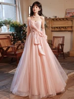 pink strapless evening dress sexy backless lace up princess banquet gown women slim a line long wedding party gown