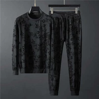 2020 autumn the new personality contracted jacquard round neck long sleeve fleece pants mens suits