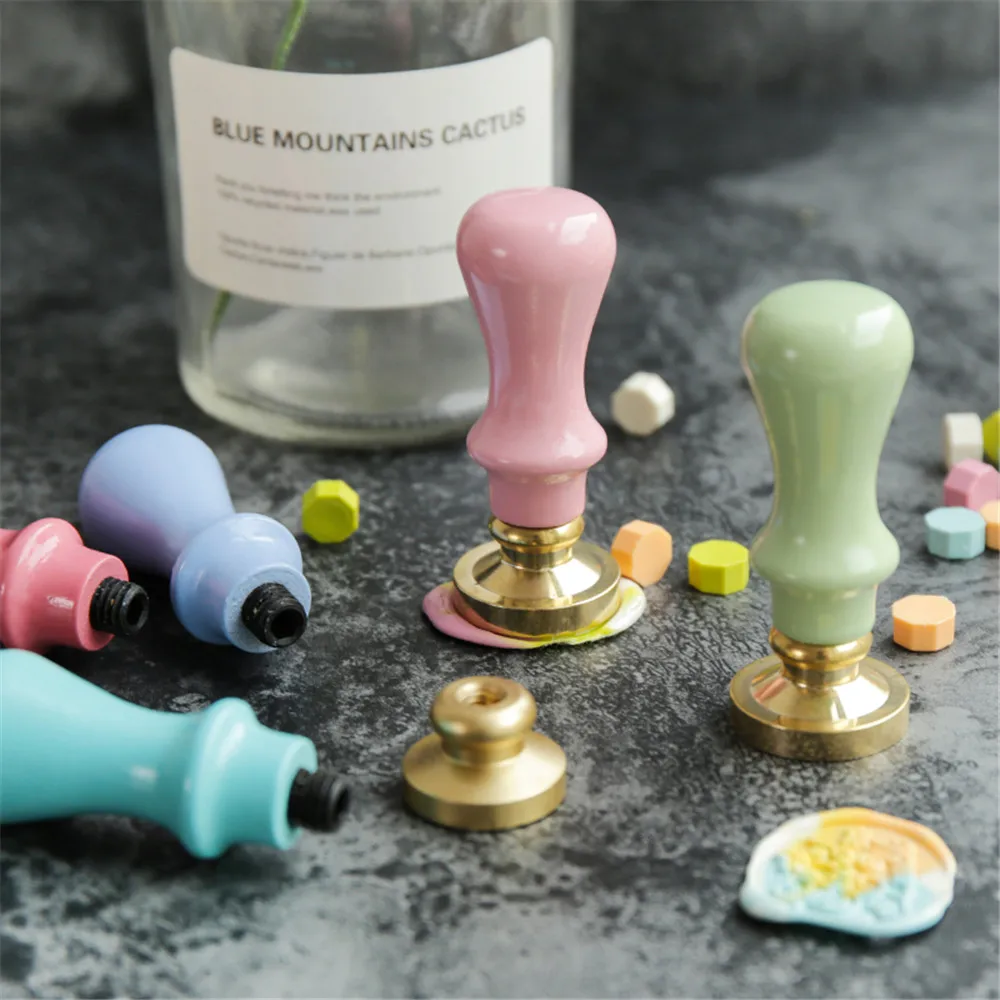 

Macaron Wooden Seal Color Stamp Retro Portable Wax Seal DIY Gift Card Sealing Tool Wedding Party Supplies Art Crafts