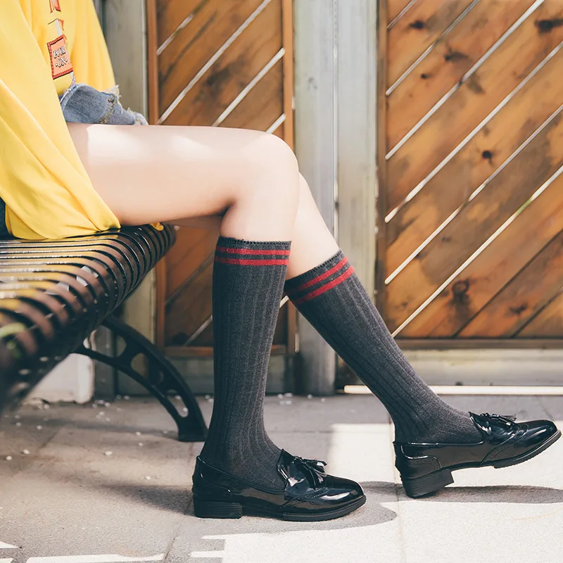 Сезон весна-осень Обувь до колена длина носки японский стиль Хлопковые гольфы в
