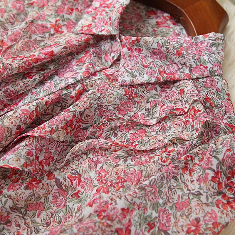 

High Quality Runway Designers Spring Women Outfits Elegant Lady Flare Sleeve Floral Chiffon Shirt and Skirt Suit Party Twin Set