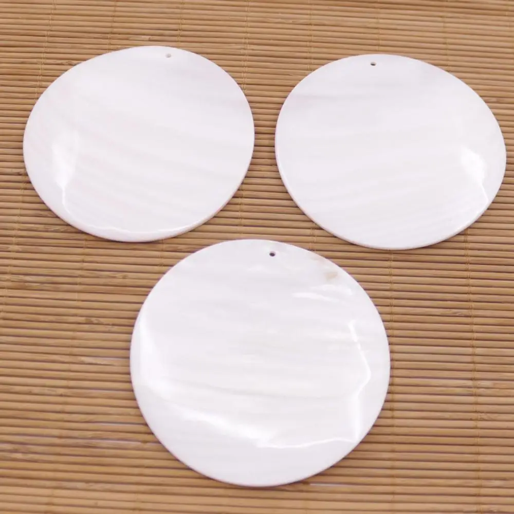 

3 PCS 70mm Shell Natural White Round Mother of Pearl Jewelry Charms Pendant DIY