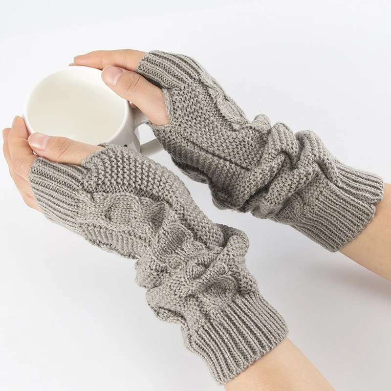 

Fashion Women Winter Arm Warmers Fingerless Long Knitted Solid Gloves Warm Mittens Elbow Sleeves Cover