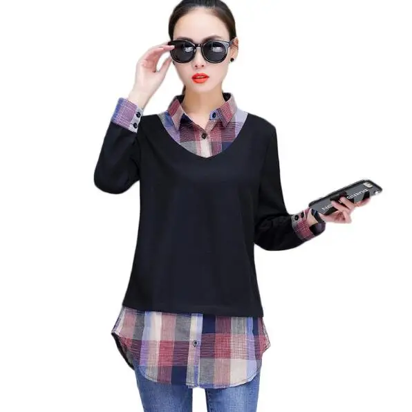 Кимоно-туника 2020 женские офисные блузки с длинным рукавом клетчатые Лоскутные
