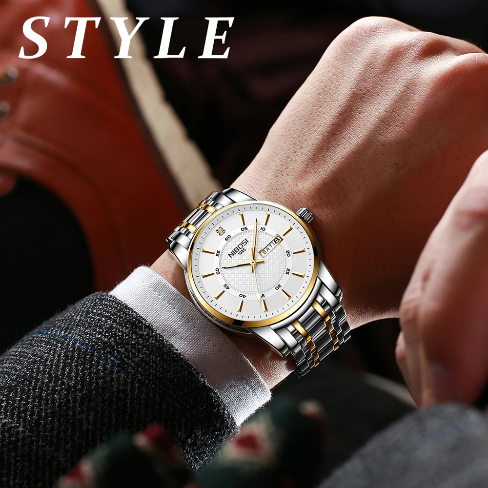 

NIBOSI Black Men Watch Waterproof Stainless Steel Date Week Quartz Watches Men's Luxury Business Dress Clock Relogio Masculino