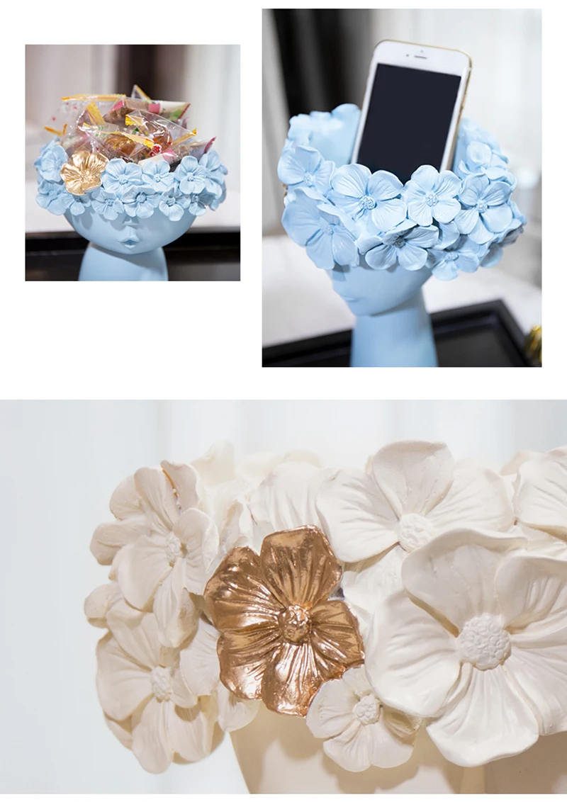 Nordic Creative Human Head Vase Sundries Storage Box Decorative Resin Vase Garden Sculpture Home Model Room Decoration Ornaments