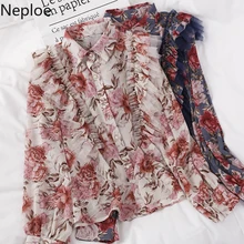 Шифоновые блузки Neploe с цветочным принтом женские корейские