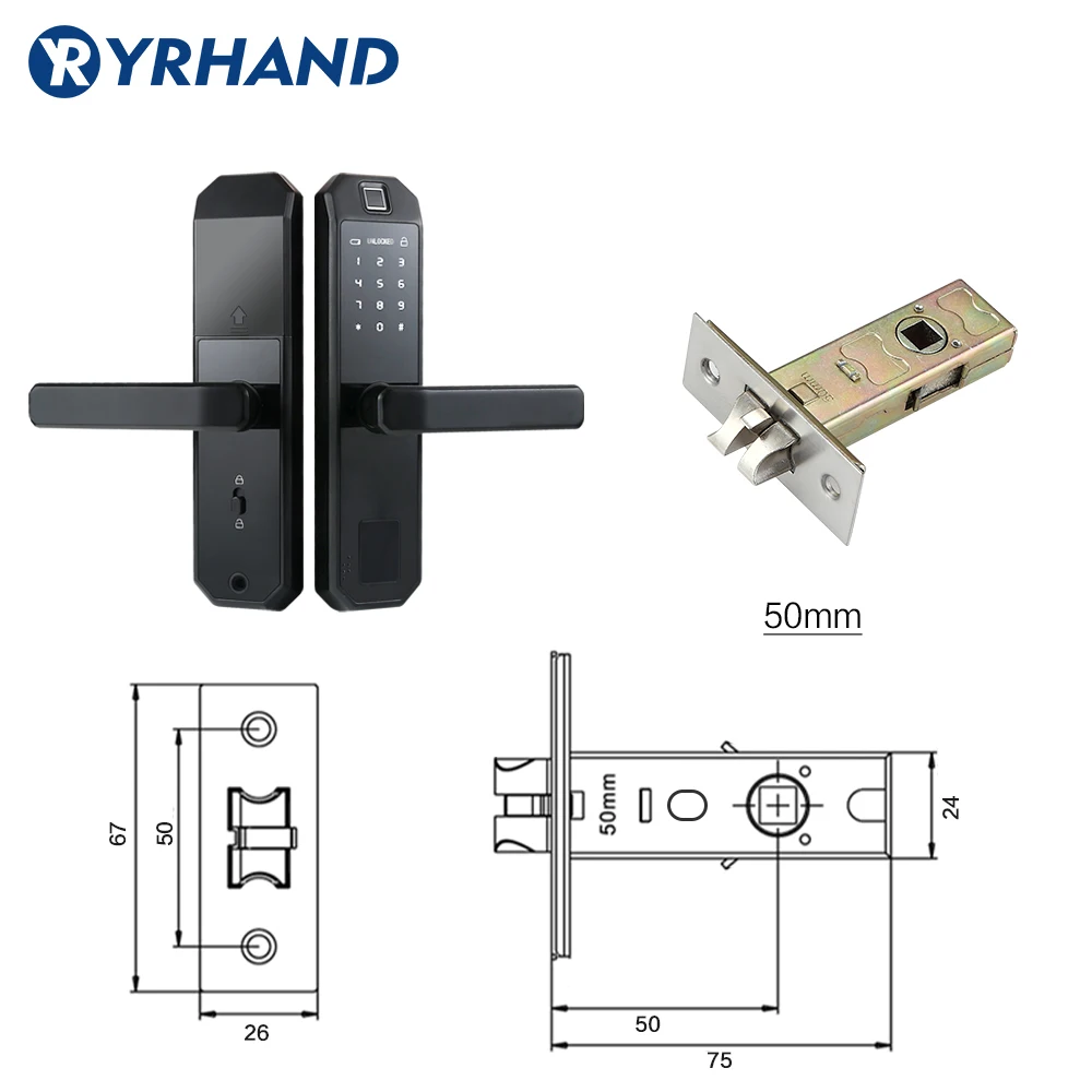 50mm latch TTlock приложение отпечатков пальцев Дверной замок Смарт wifi карта цифровой код электронный дверной замок Домашний врезной замок безопасности - Цвет: 50mm latch