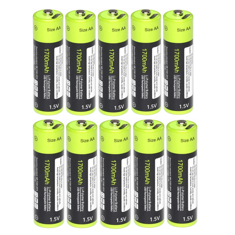 

10pcs ZNTER 1.5V AA Battery 1700mAh Rechargeable Battery USB Charging Lithium Baterry Charged By Micro USB Cable Drop shipping