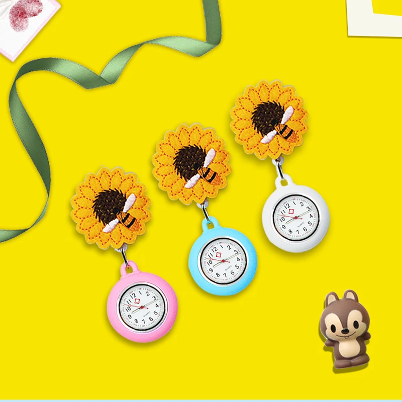 Подсолнух пчела отворот FOB аксессуары для медсестер карманные часы DigitalSunflower