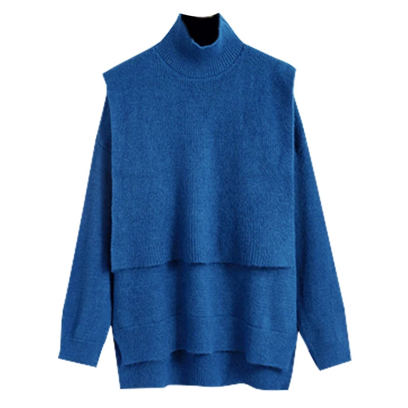 

Outfits for Women Fashion Simple V-neck Sweater+loose Turtleneck Shawl Knit Two Piece Set 2021 Spring Clothes