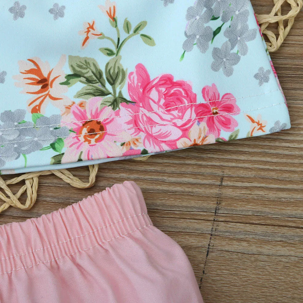 Одежда Для маленьких девочек Топы с рукавами цветочным рисунком Летняя