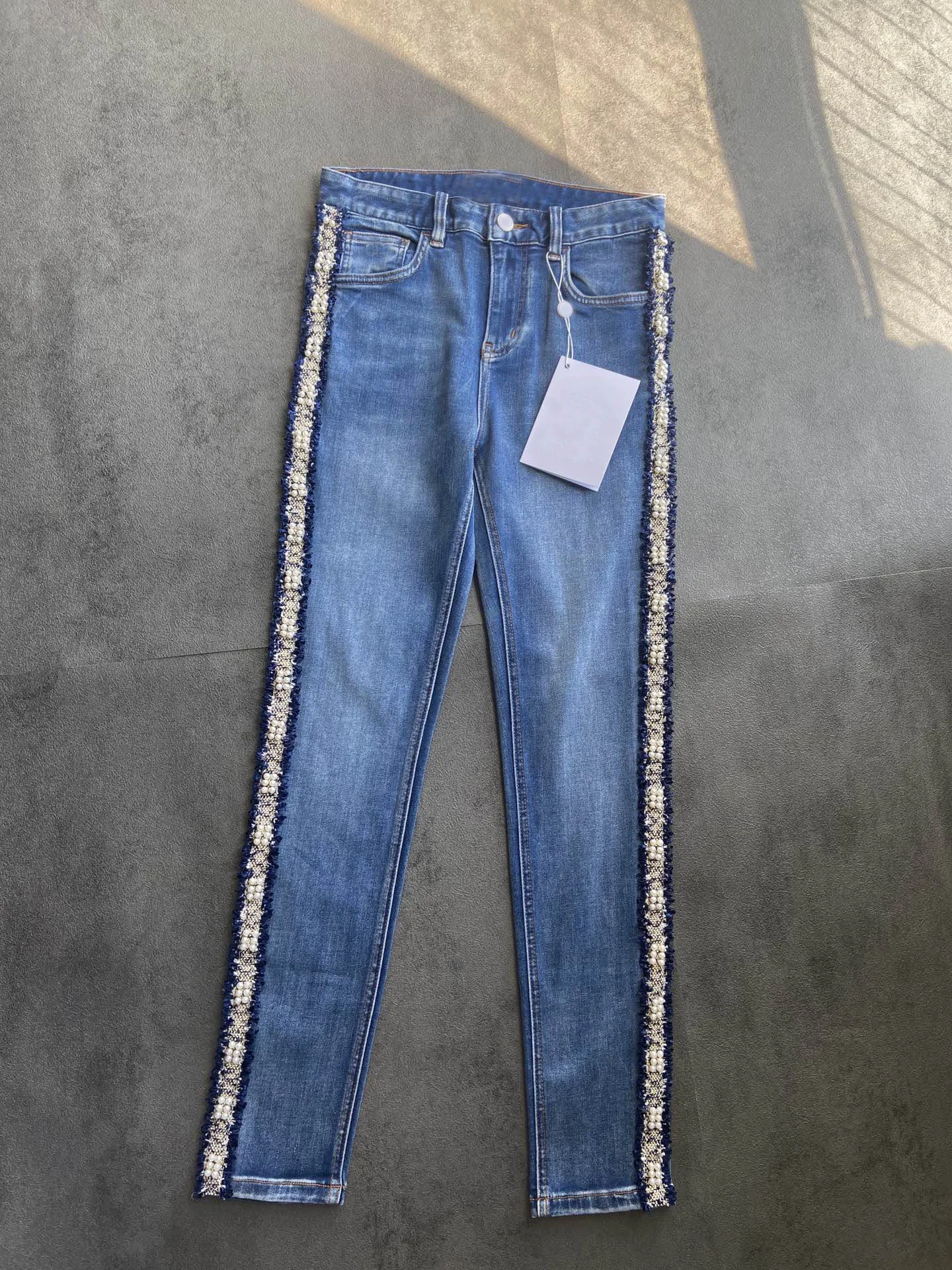 

Fashion 2021 Autumn Women Luxury Pearl Cotton Denim Pants Trouse Female Straight Jeans Gdnz 7.08