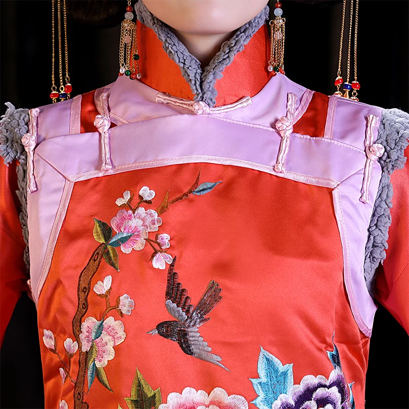 

cosplay hanfu women chinese Traditional Ancient Court clothing Qing Dynasty lady Queen princess Manchu winter red Stage costumes