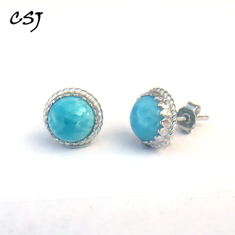 

CSJ Cute Natural Blue Larimar Earring Sterling 925 Silver High Quality Larimar Fine Jewelry Women Femme Wedding Party Gift