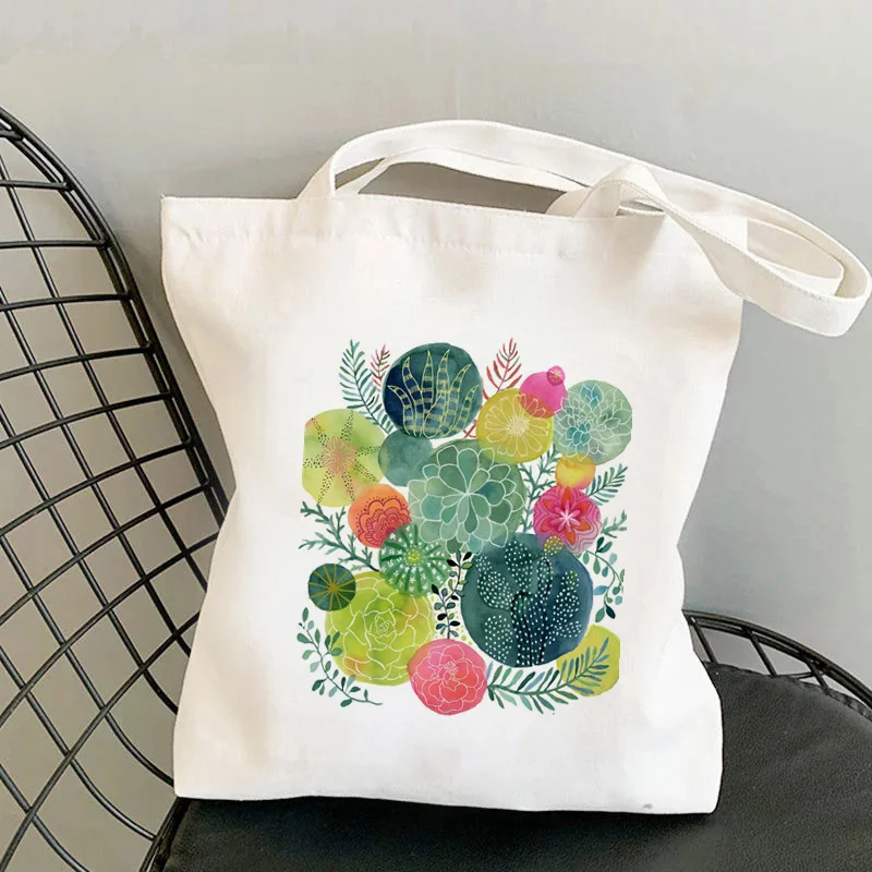 

2021 Shopper Succulent Circles Printed Tote Bag women Harajuku shopper handbag girl Shoulder shopping bag Lady Canvas Bag