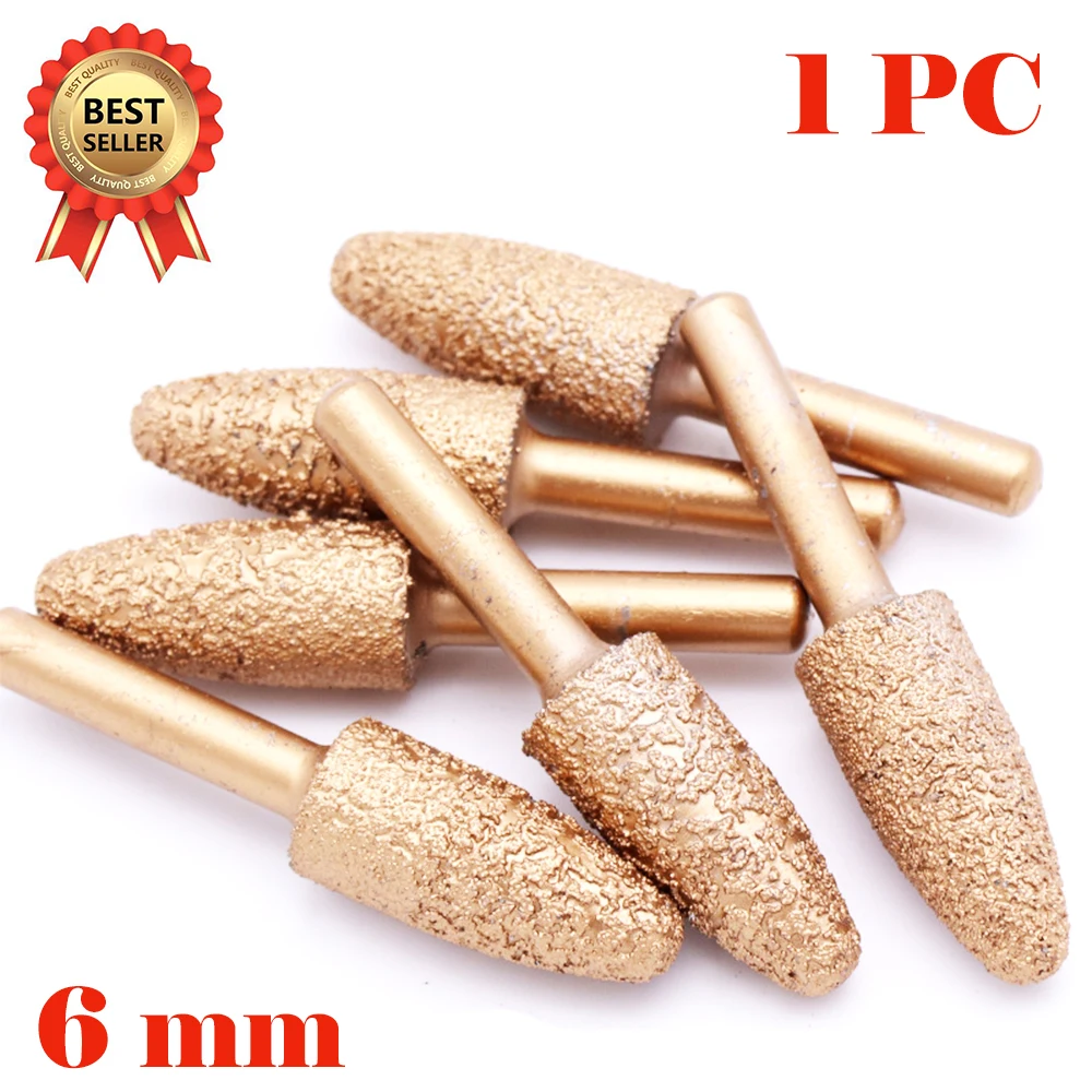 

1PCS 6MM Shank Vacuum Brazed Diamond Grinding Head Burrs Engraving Drill Bits For Stone Alloy Jade Peeling Carving Tools