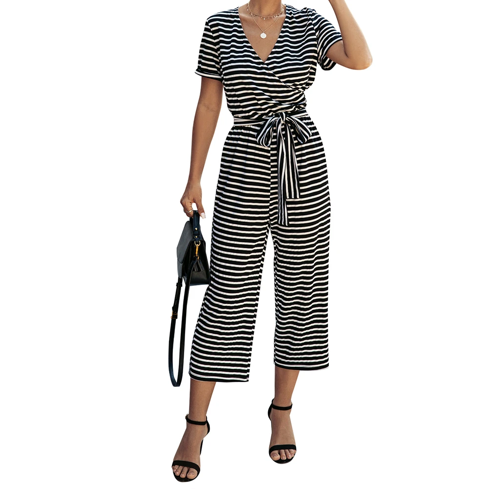 

Новый женский брючный костюм-комбинезон в полоску брюки летний игровой костюм с коротким рукавом облегающий вечерние комбинезоны сексуаль...