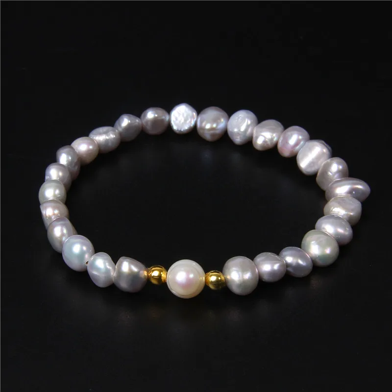 Пресноводный круглый картофельный жемчуг бисерные браслеты натуральный серый