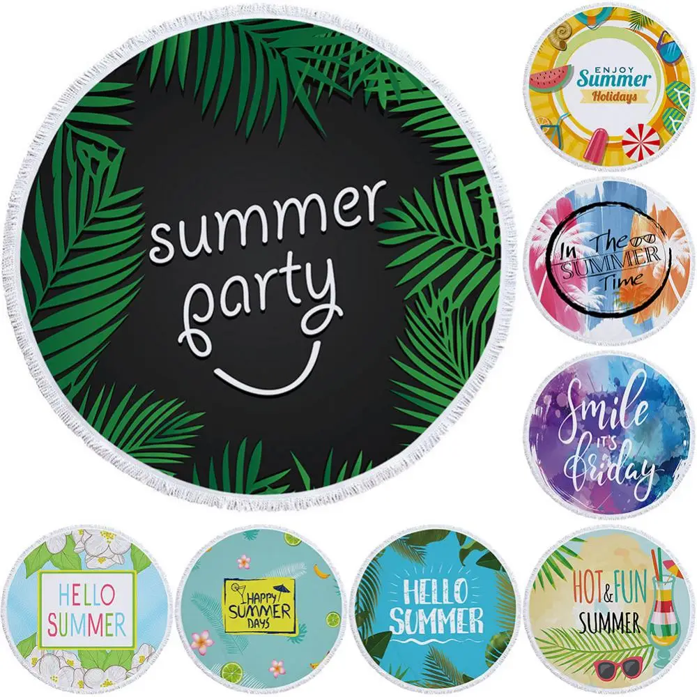 

Hot Sales Round Plant Letter Print Tassel Outdoor Summer Beach Mat Yoga Towel Carpet Shawl