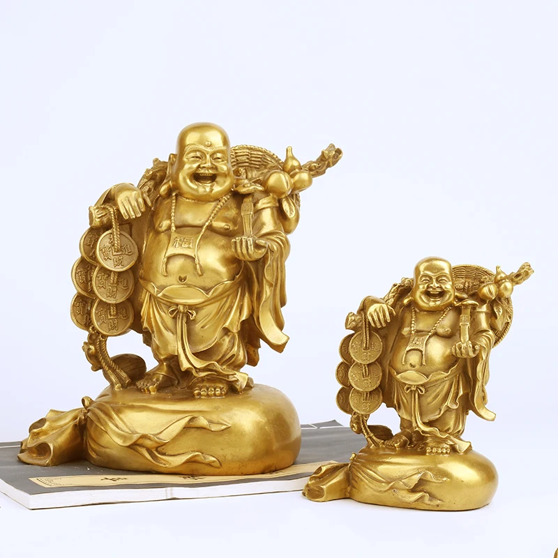 

Chinese Buddhism Copper Carving Wealth Happy Laugh Maitreya Buddha Statue Home Decoration Lucky Gift
