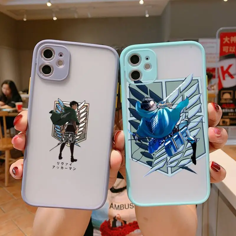 

Anime attack on Titan Phone Case For iPhone 13 12 11 Mini Pro XR XS Max 7 8 Plus X Matte transparent Gray Back Cover