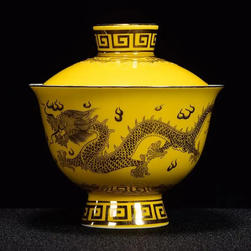 Exquisite Ceramic Gold Dragon Gaiwan Tea Set Teaware,gai Wan Bowl Porcelain Cup Kung Fu Teacup Hand-painted Tea Bowl Tea Set