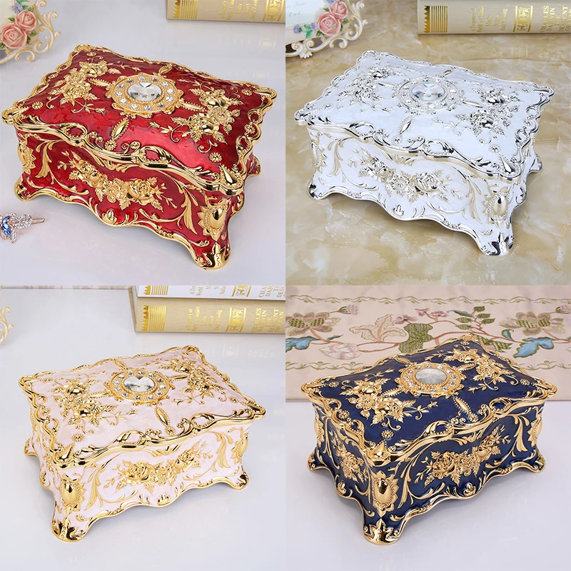 

1*Jewelry Box European Style 2-layer Retro Carved Flower Jewelry Box Necklace Pendant Case Retro Vintage 18.2*12.9*8.9cm Rings