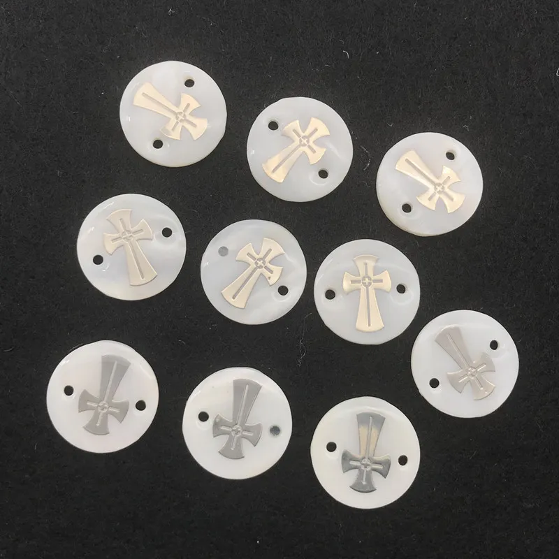 

5Pcs Sliver Color Flower Cross Floating Figure Shell Beads Pendant Round Shell Beads For Making DIY Bracelet Neckalce Jewelry