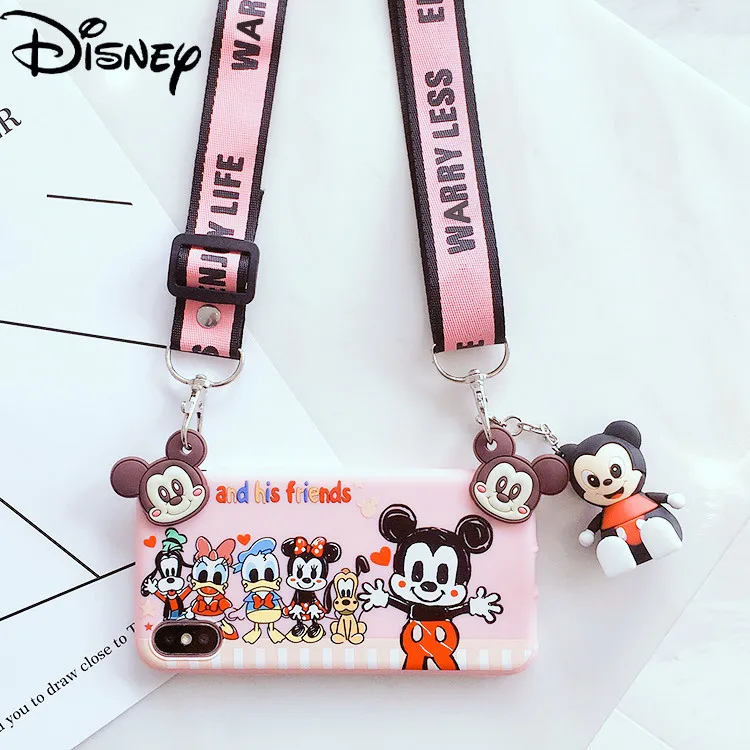 

Disney Cute Mickey Creative couple Phone Case with Lanyard for Samsung Note4/Note5/Note8/Note9 Cartoon Phone Case with Stand
