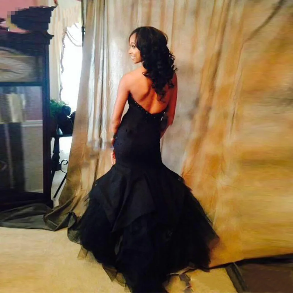 Женское кружевное платье-русалка черное Тюлевое длинное вечернее платье со