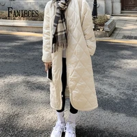 fanieces 2021 winter women%e2%80%99s coat parkas fashion solid color over the knee padded zipper warm overcoat loose long parkas jacket