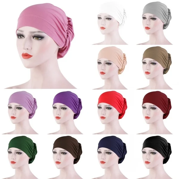 

Women Turban Hat Soft Jersey Hijab Headwear Scarf Wrap Hair Loss Cancer Chemo Cap Bandana Muslim Cover Headscarf Elastic Bonnet